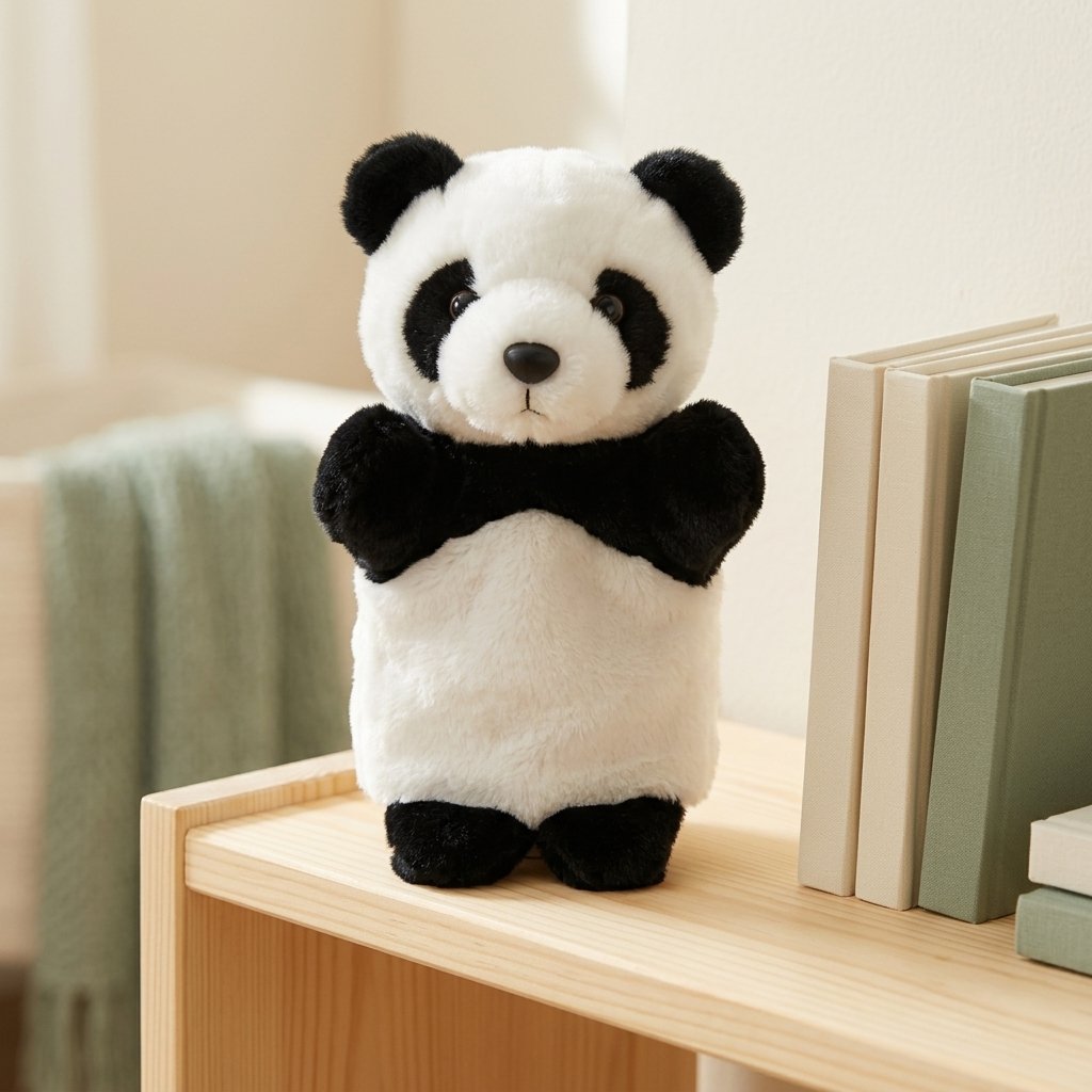 Marionnette panda posée sur une étagère de chambre Image