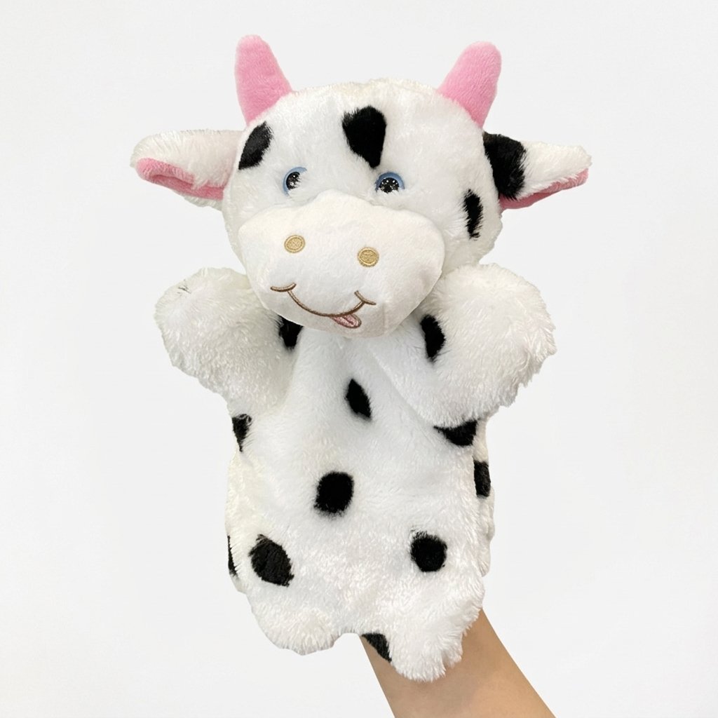 Marionnette à main en peluche vache