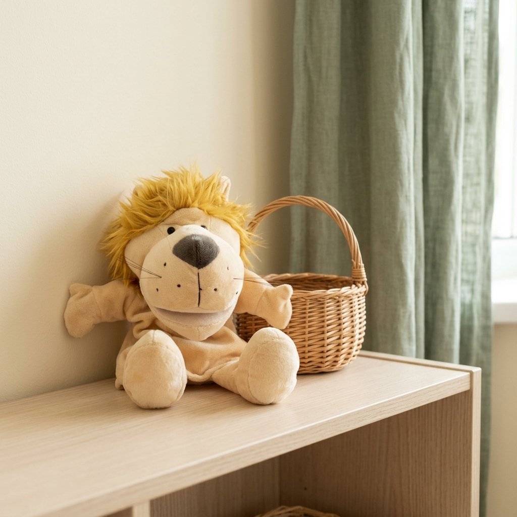 Marionnette lion sur une étagère
