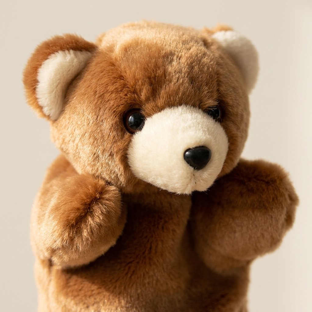 Détail de la tête de la marionnette ours brun Image