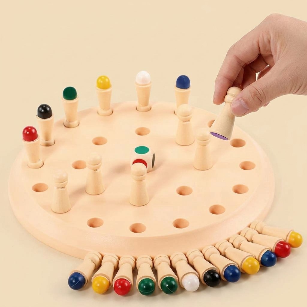 Main soulevant un pion du jeu de mémoire pour voir sa couleur