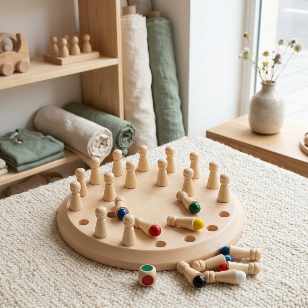 Jeu de mémoire en bois sur un tapis