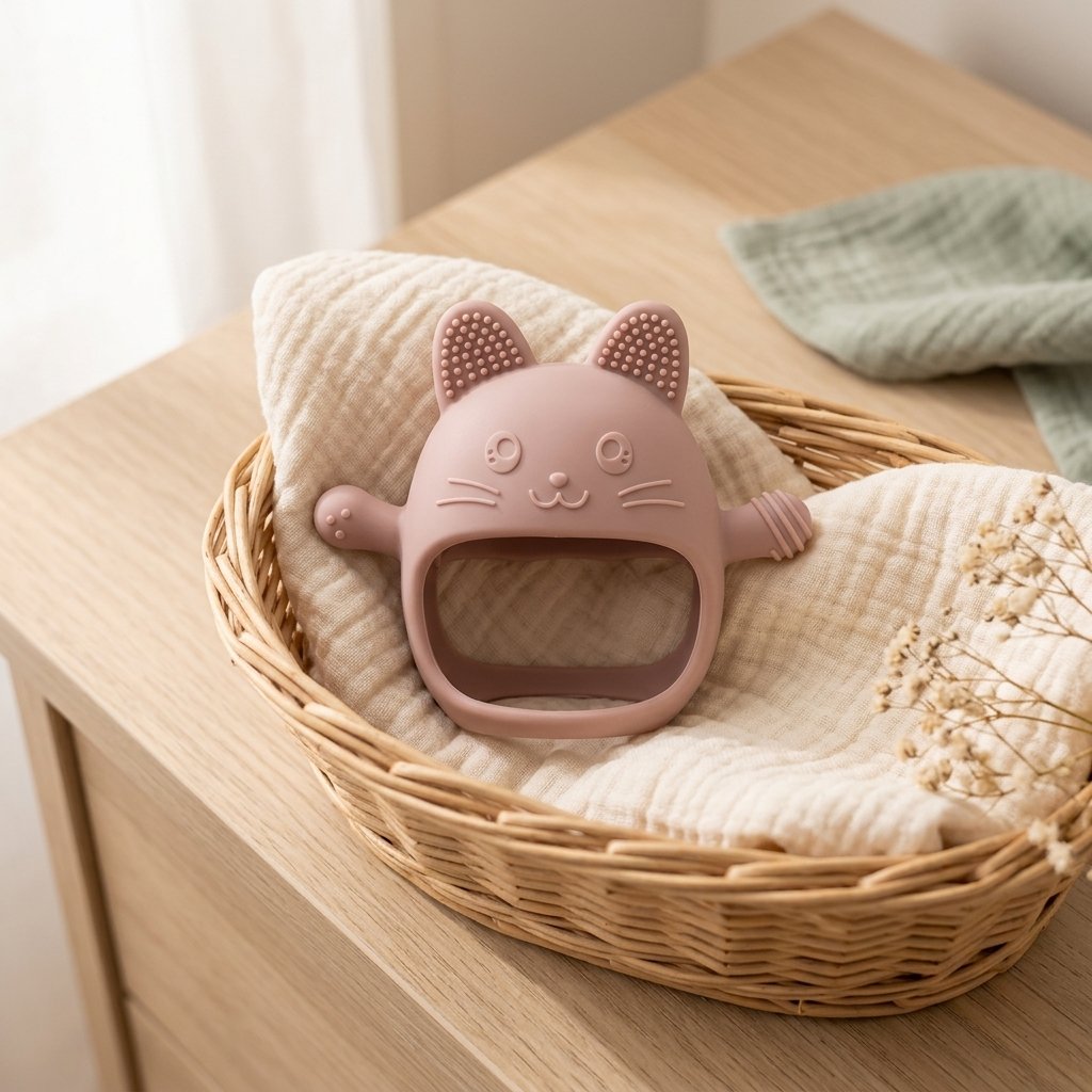 Anneau de dentition chat dans un panier en osier