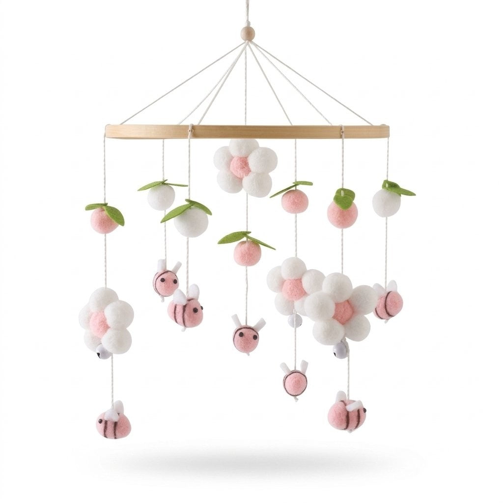 Mobile bébé fleurs et abeilles en feutrine