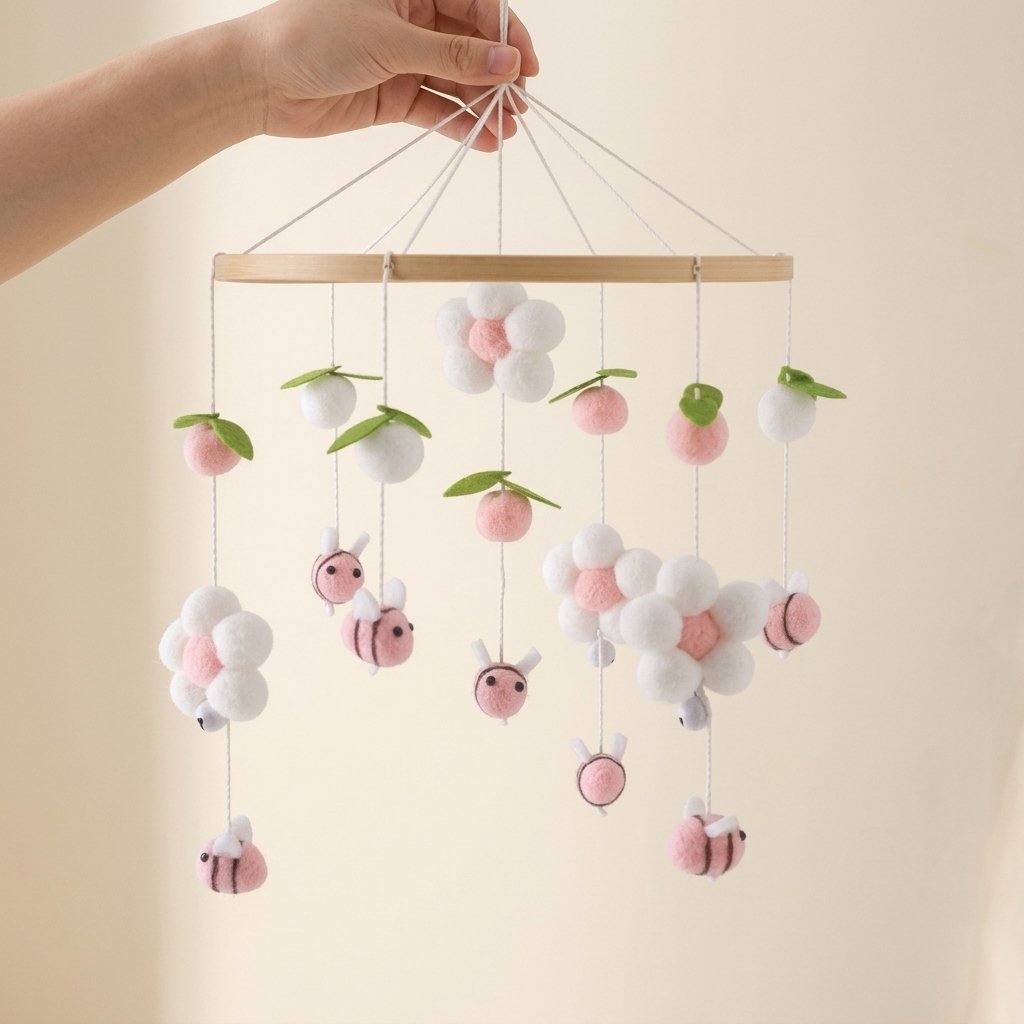 Main tenant le mobile fleurs et abeilles Image