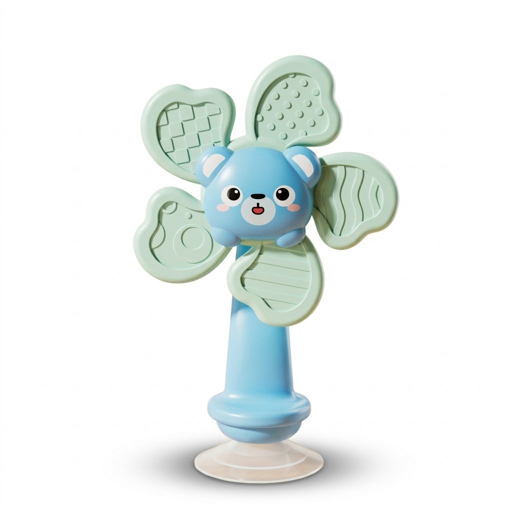 Jouet ventouse bébé moulin ours, pied bleu
