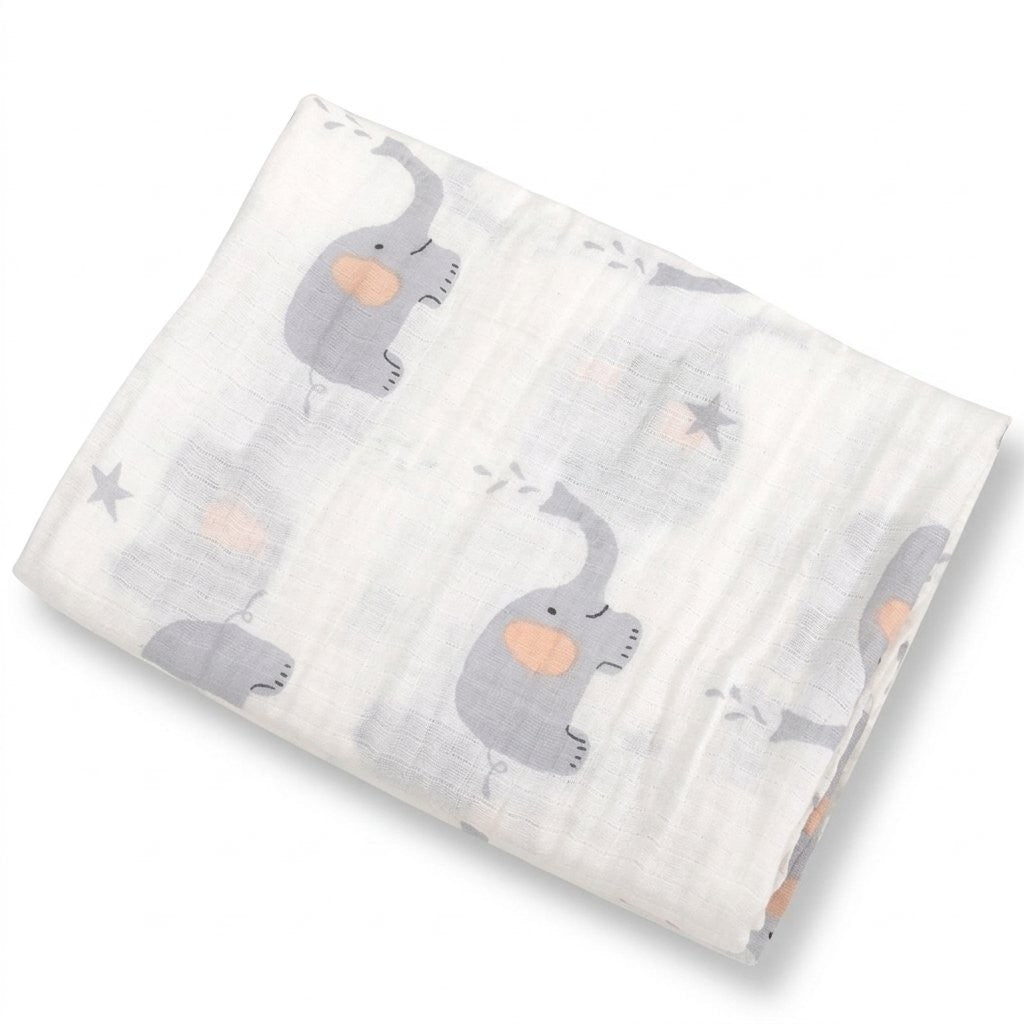 Lange en mousseline de coton imprimé éléphants gris