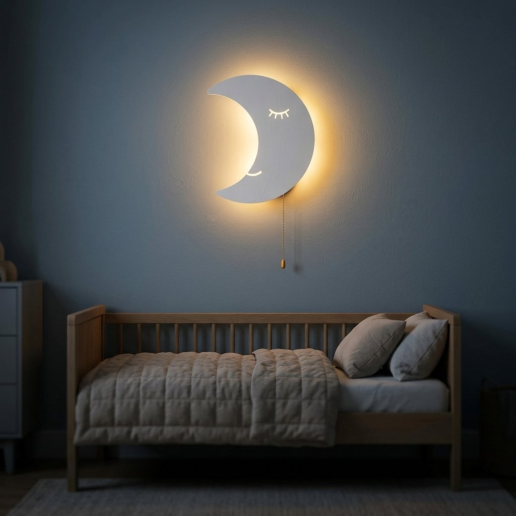 Veilleuse murale lune allumée le soir Image