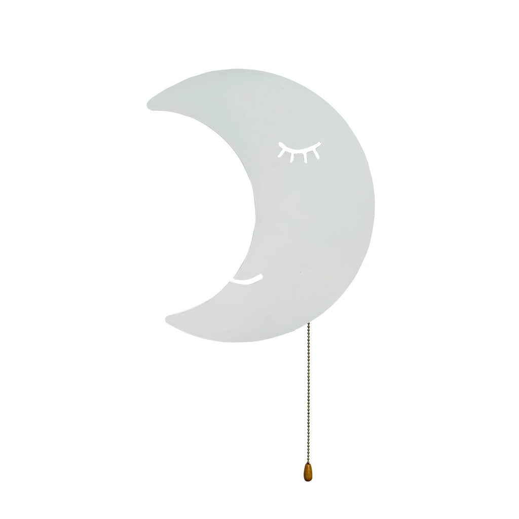Veilleuse murale lune endormie en bois avec tirette