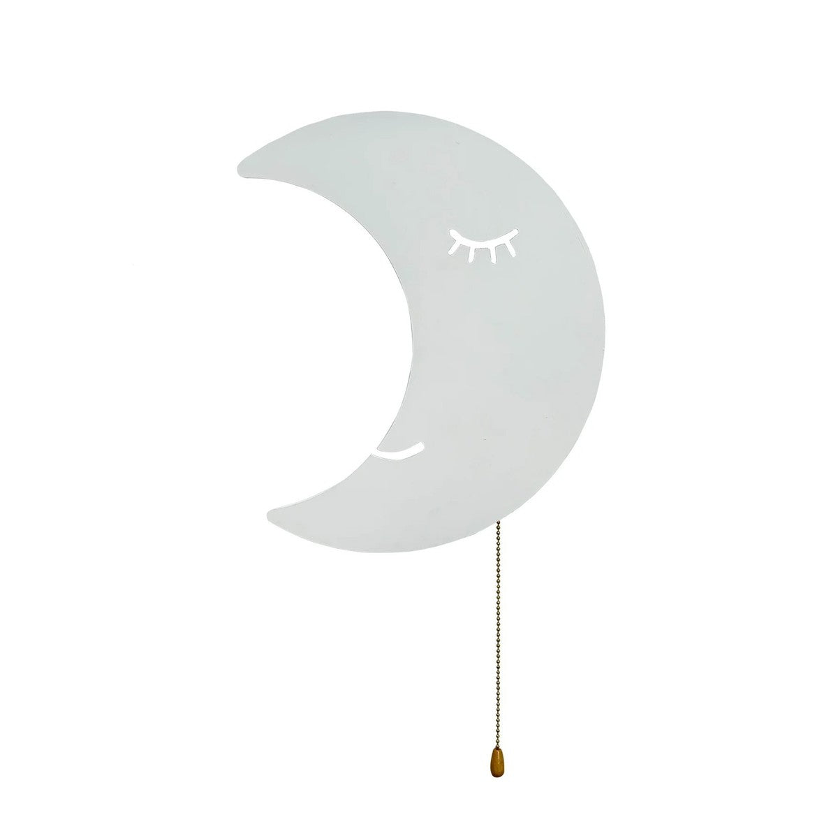Veilleuse murale lune endormie en bois avec tirette