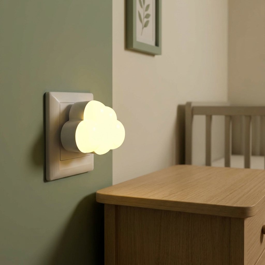 Veilleuse nuage allumée sur une prise de chambre de bébé