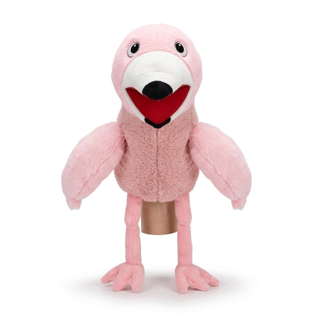 Marionnette à main flamant rose en peluche