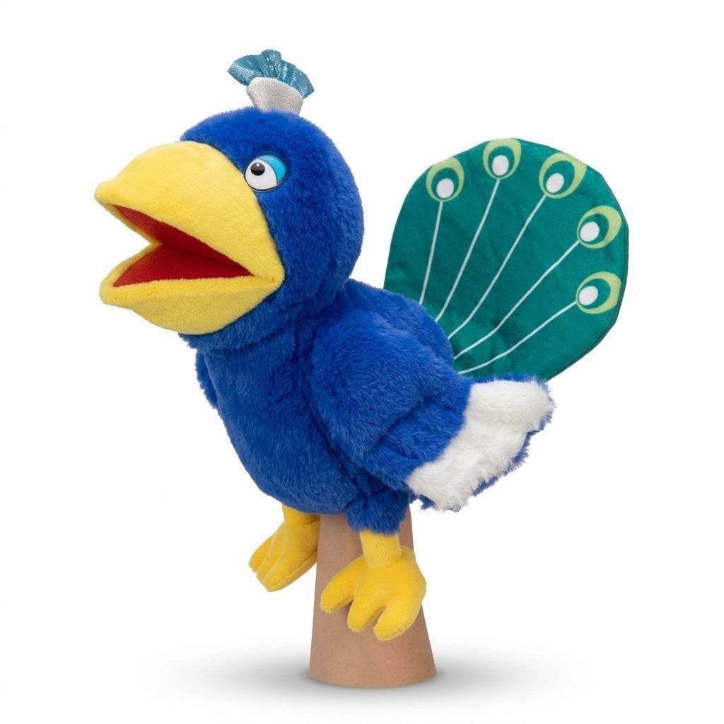 Marionnette à main paon bleu en peluche