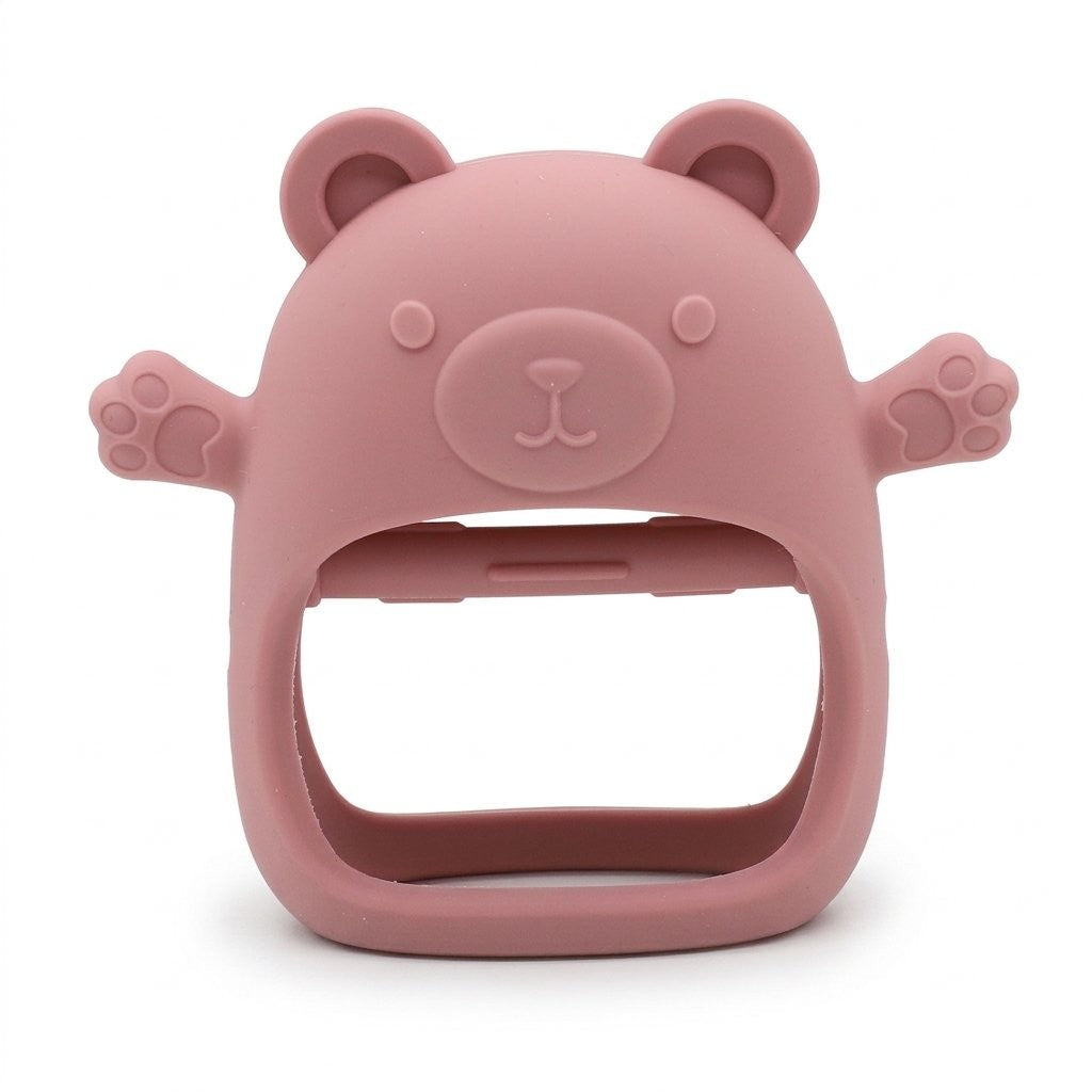 Anneau de dentition ourson à enfiler vieux rose