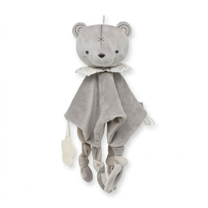 Doudou ourson gris en velours avec anneau de dentition