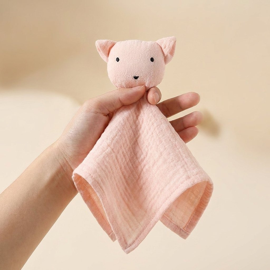 Doudou cochon GASTON rose tenu dans la main