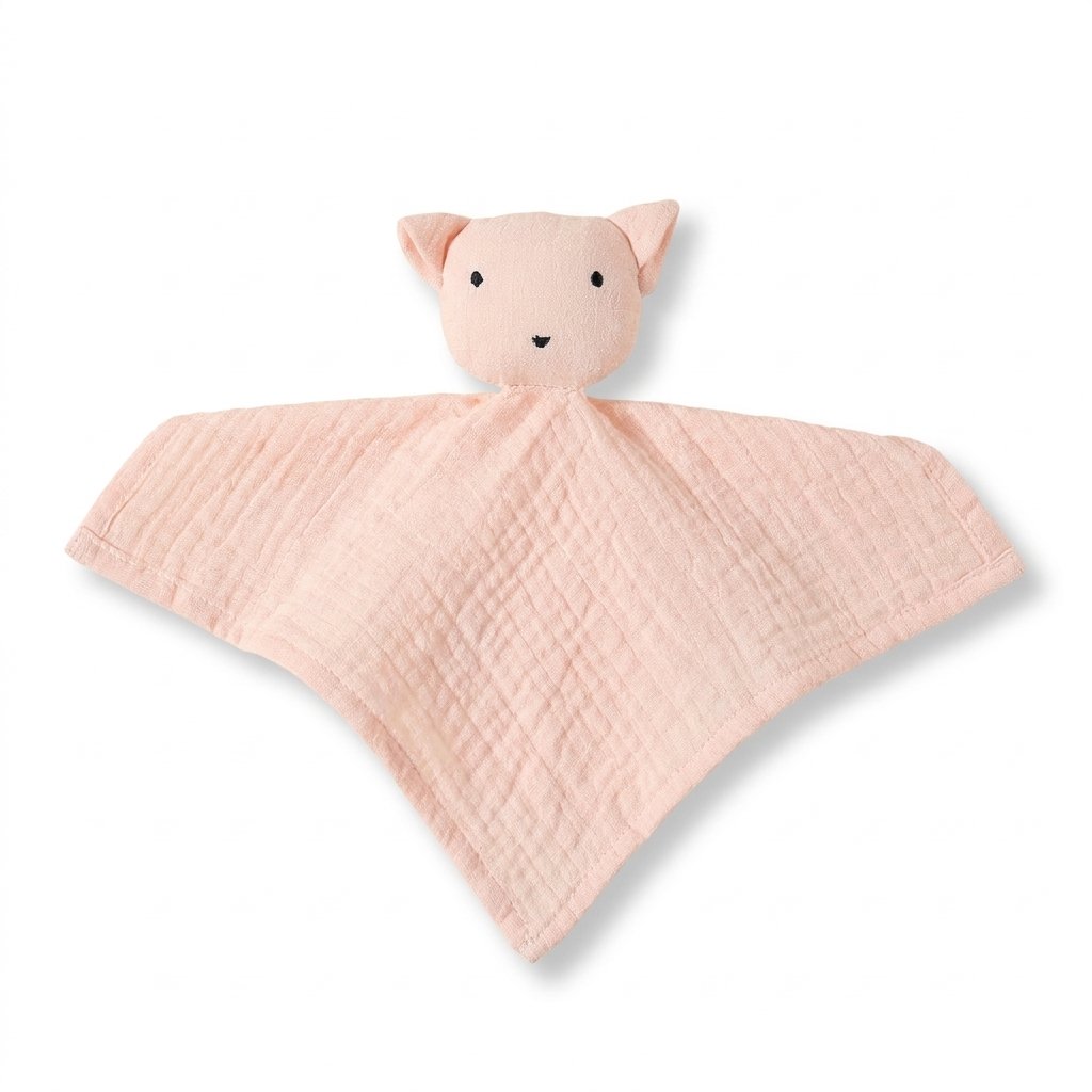 Doudou cochon en gaze de coton rose poudré