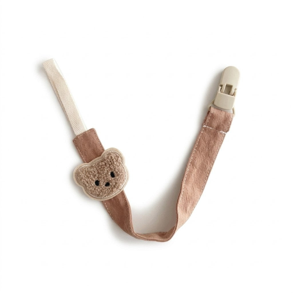 Attache tétine ourson en tissu caramel
