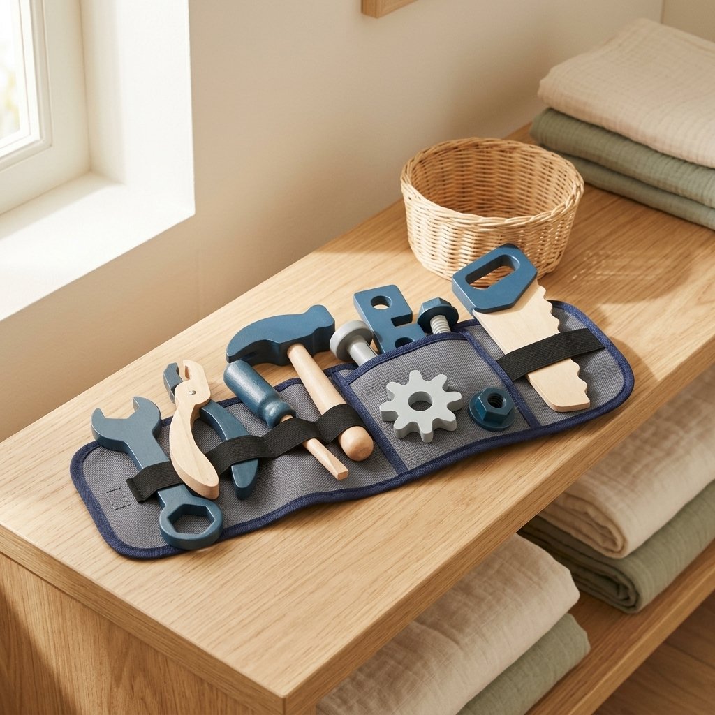 Ceinture à outils roulée sur une étagère