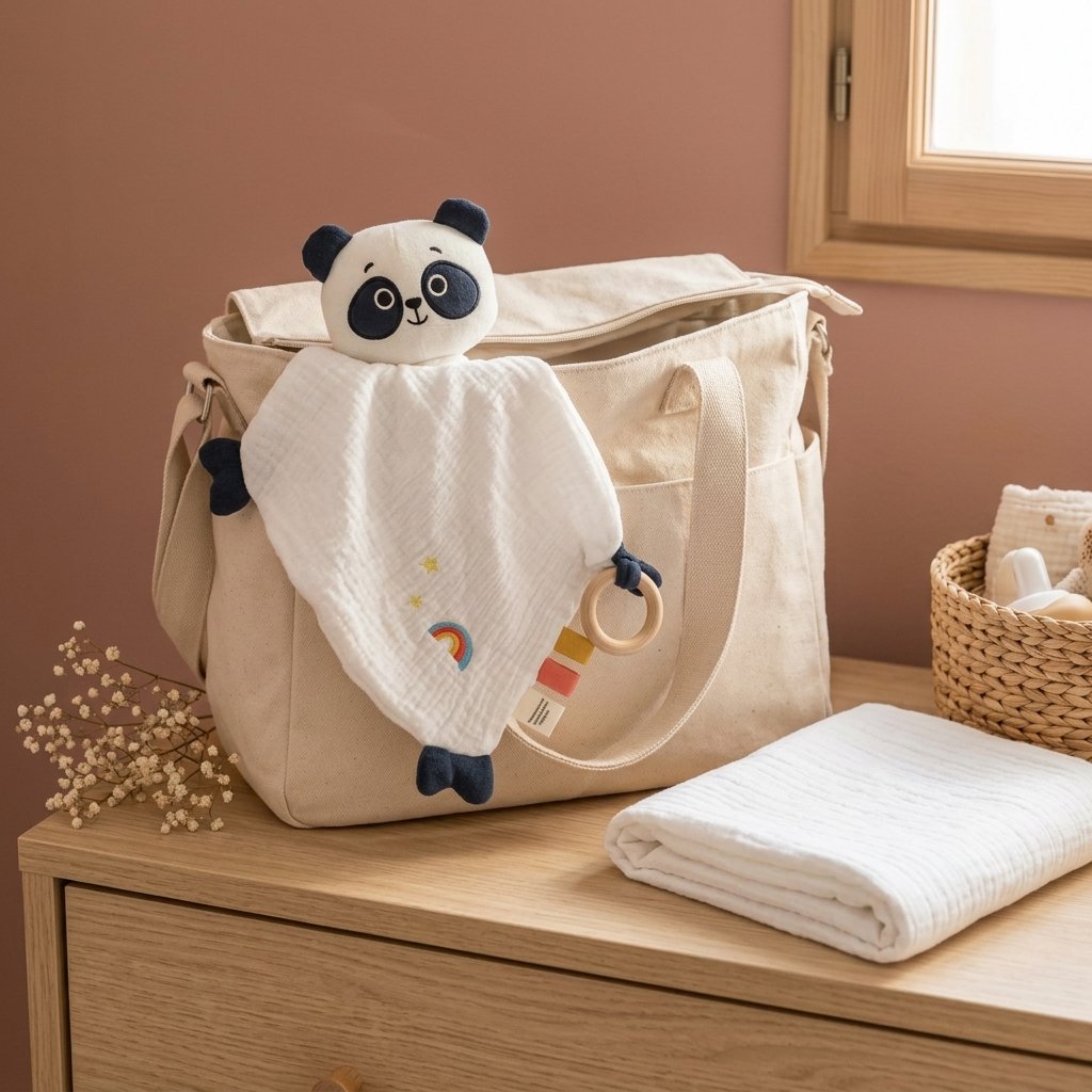 Doudou panda qui dépasse d'un sac à langer