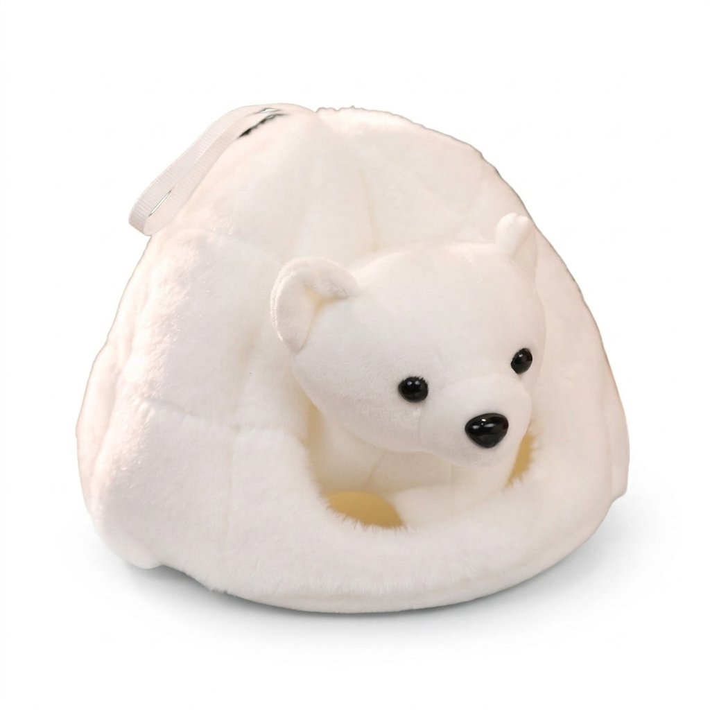 Peluche igloo blanche avec un petit ours polaire à l'intérieur