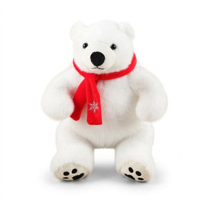 Peluche ours polaire blanc assis avec une écharpe rouge