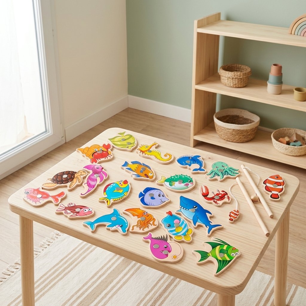 Jeu de pêche magnétique sur une petite table d'enfant