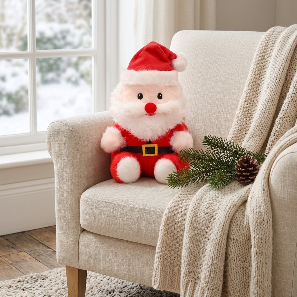 Peluche Père Noël dans un fauteuil en lin