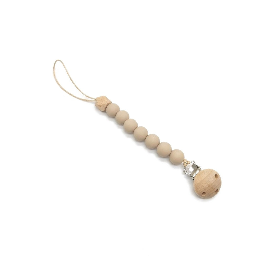 Attache-tétine perles en silicone sable, clip en bois