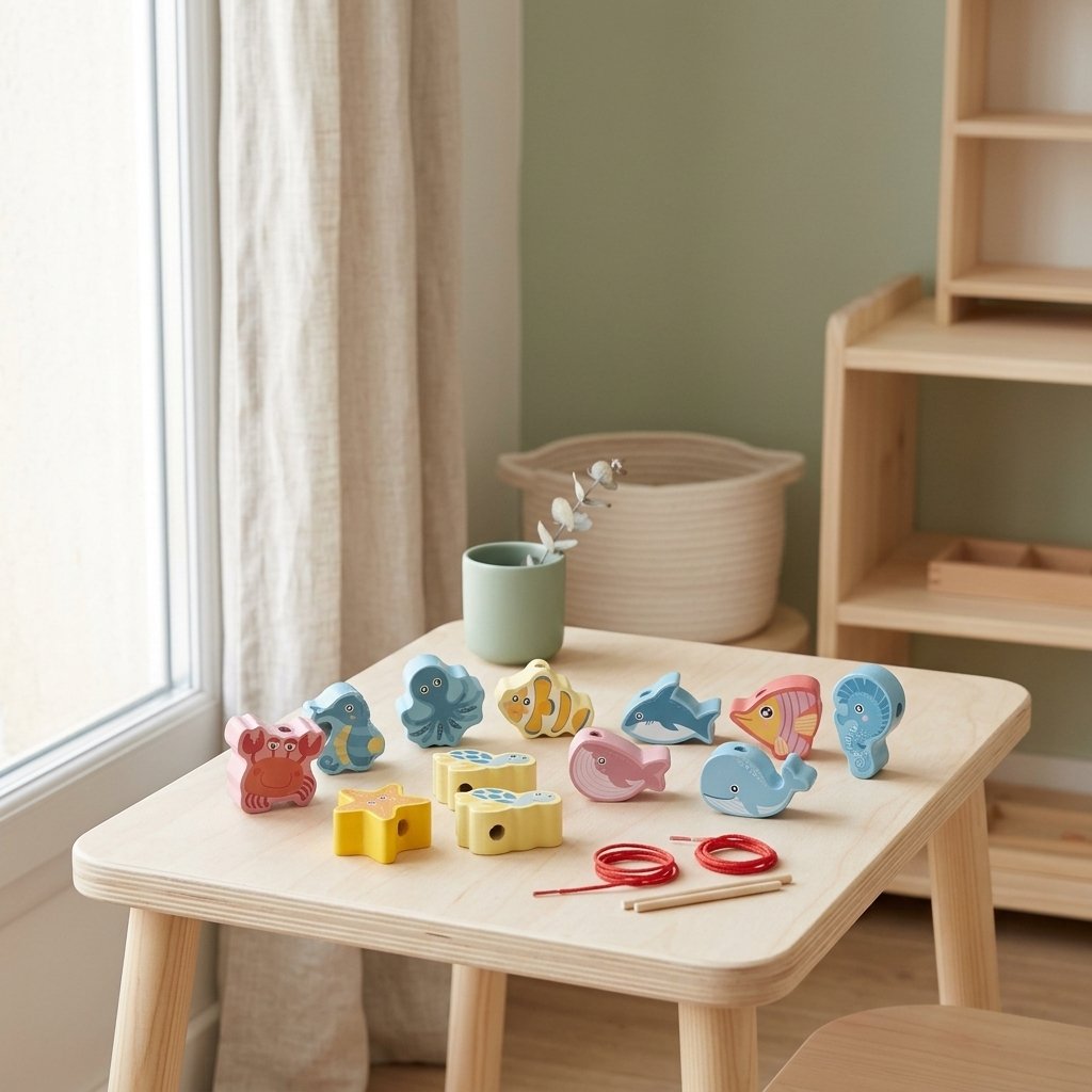 Perles animaux marins sur une petite table Image