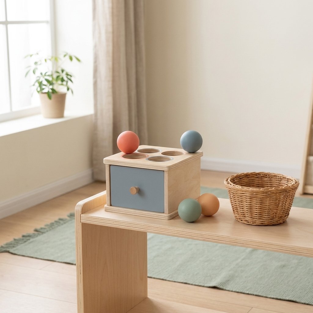 Boîte à permanence sur une étagère basse Montessori