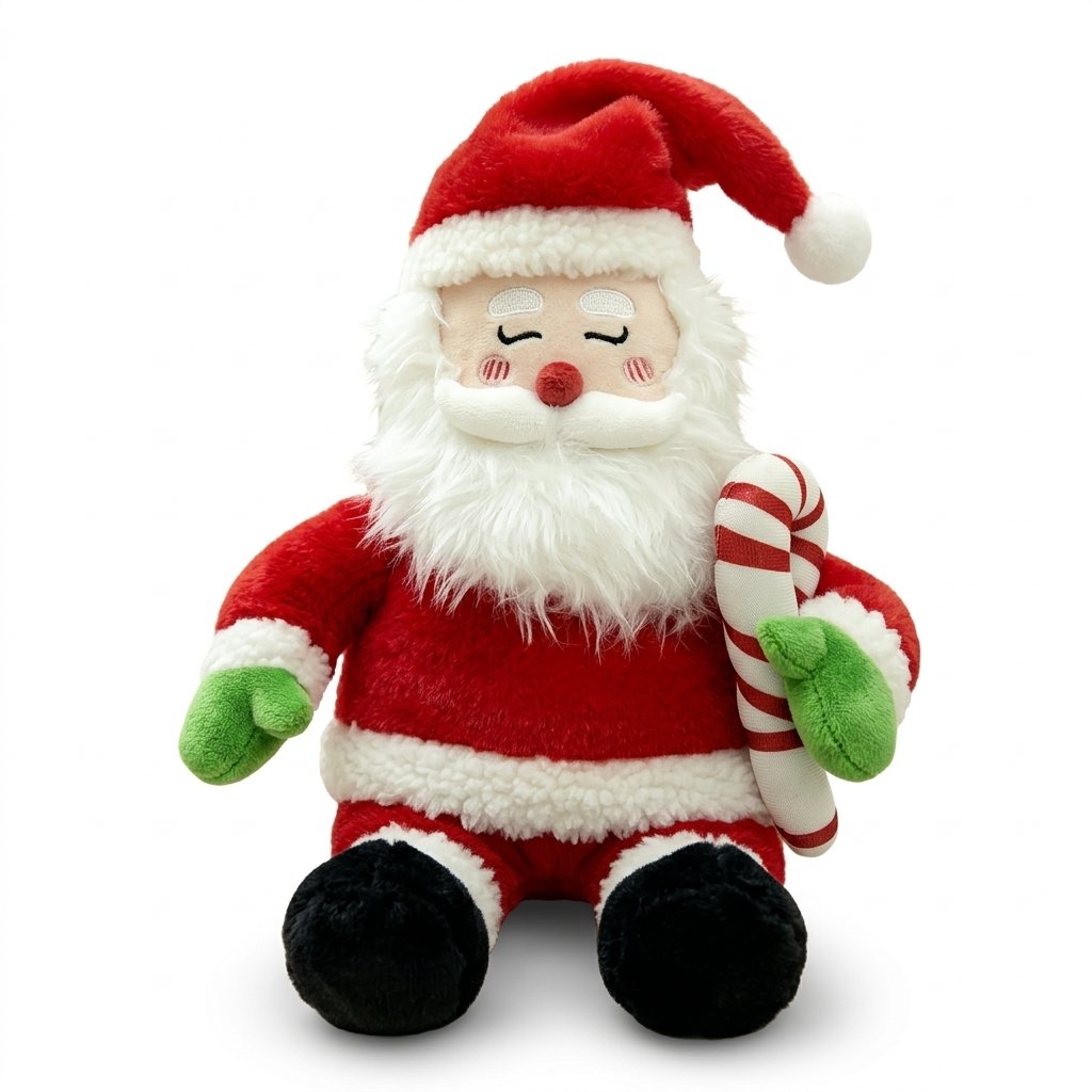 Peluche qui respire Père Noël tenant une canne en sucre