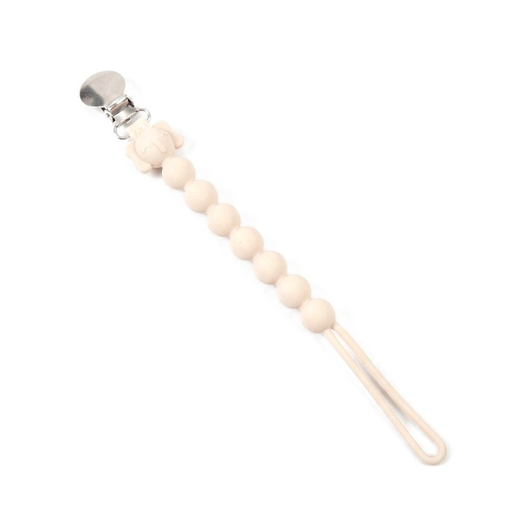 Attache-tétine tout silicone crème avec pince métal