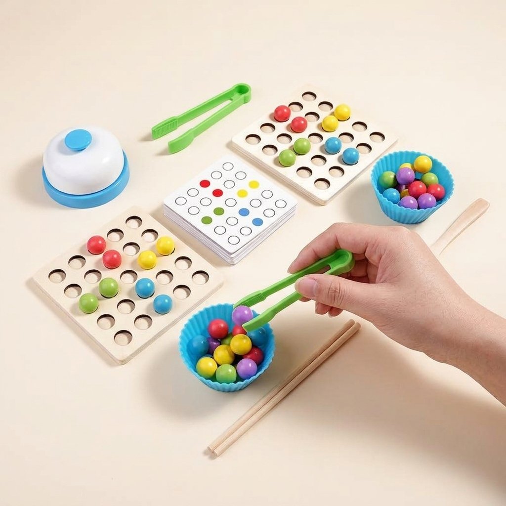 Jeu de perles à pincer tenu dans une main d'adulte Image