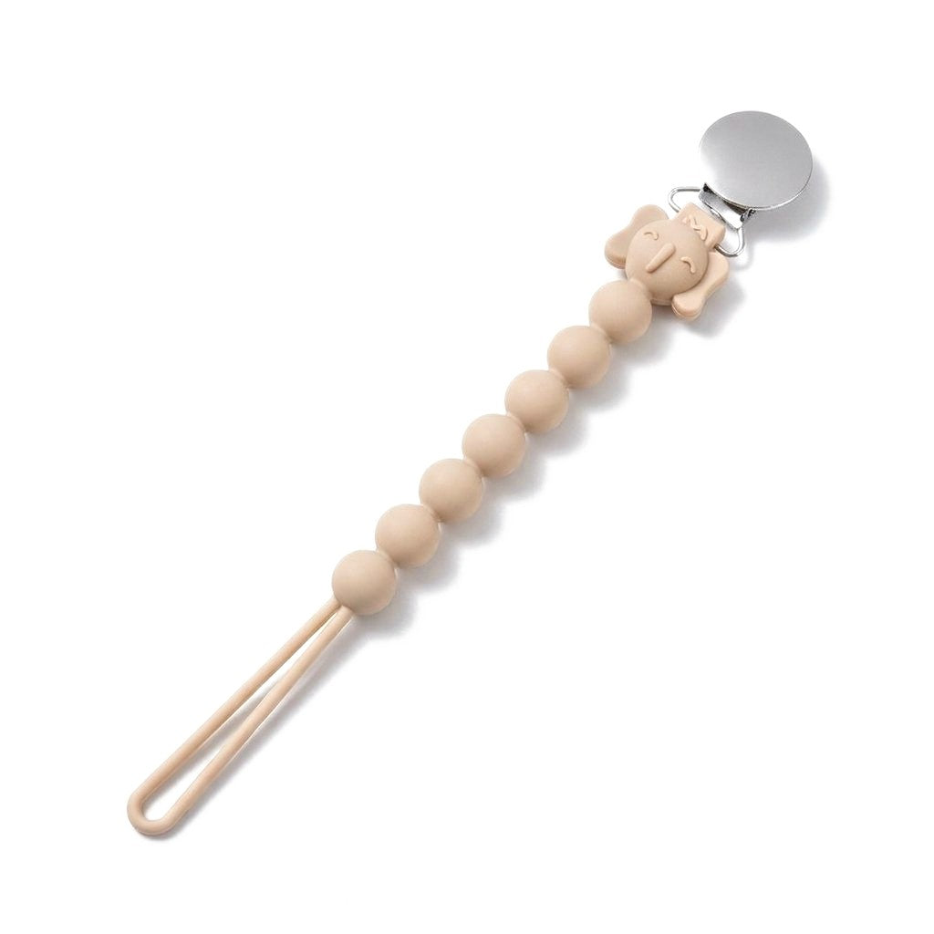 Attache-tétine tout silicone rose sable avec pince métal
