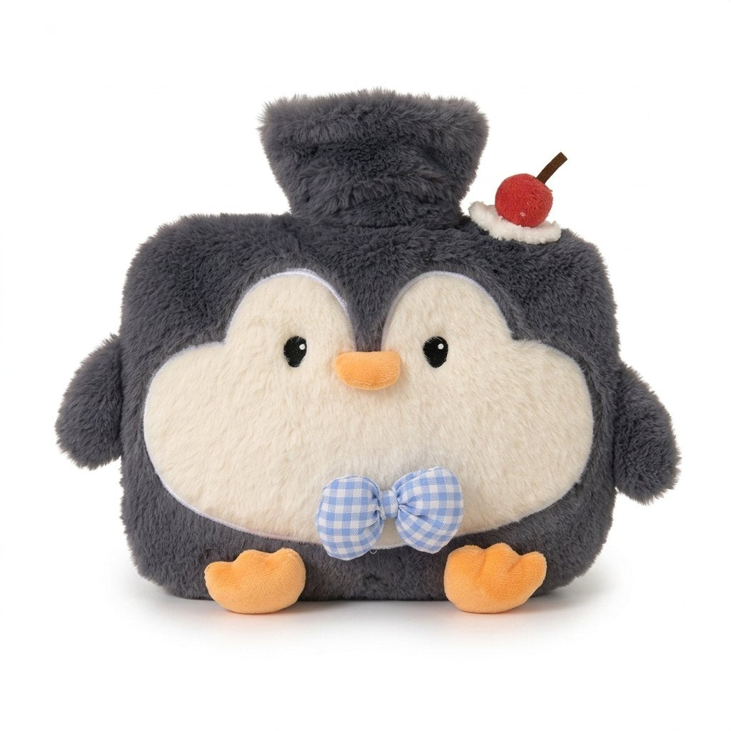 Bouillotte peluche pingouin gris anthracite