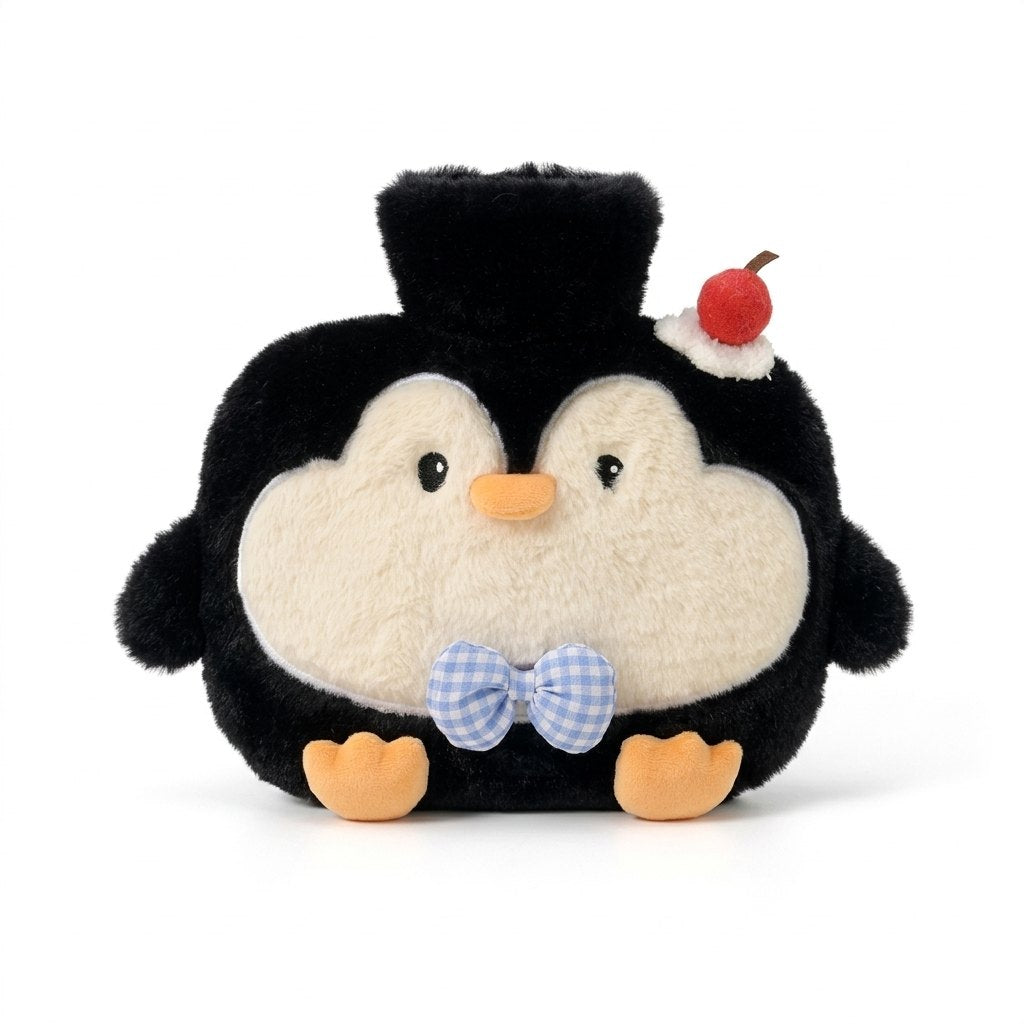 Bouillotte peluche pingouin noir