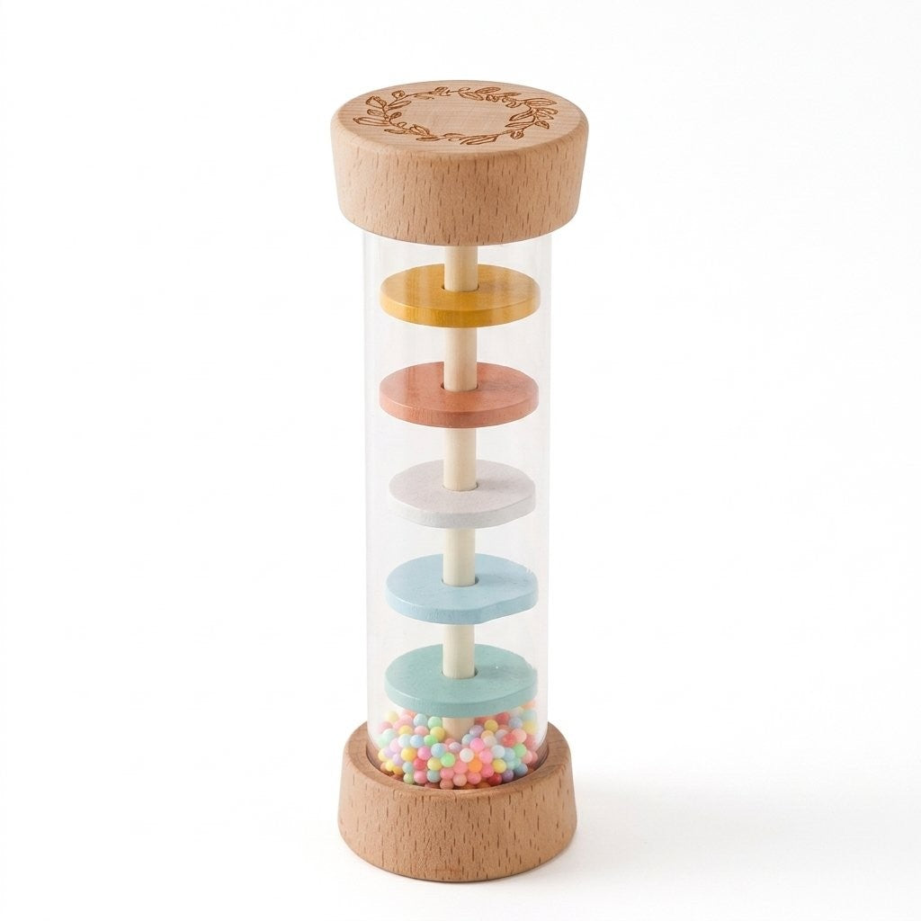 Bâton de pluie pastel en bois de hêtre et tube transparent, 16 cm