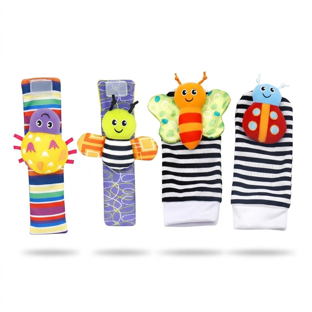 Lot de 4 hochets mains et pieds bébé : 2 chaussettes et 2 bracelets