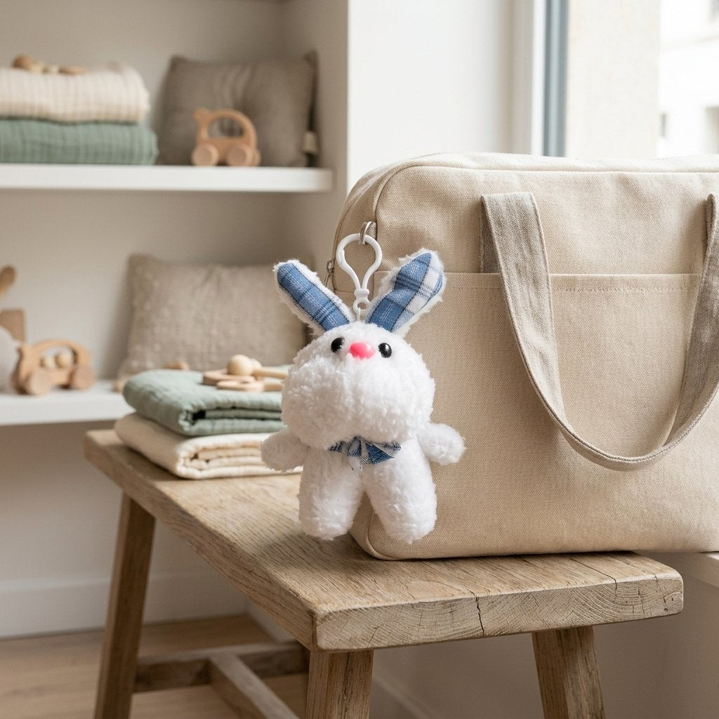 Porte-clé lapin accroché à un sac à langer Image