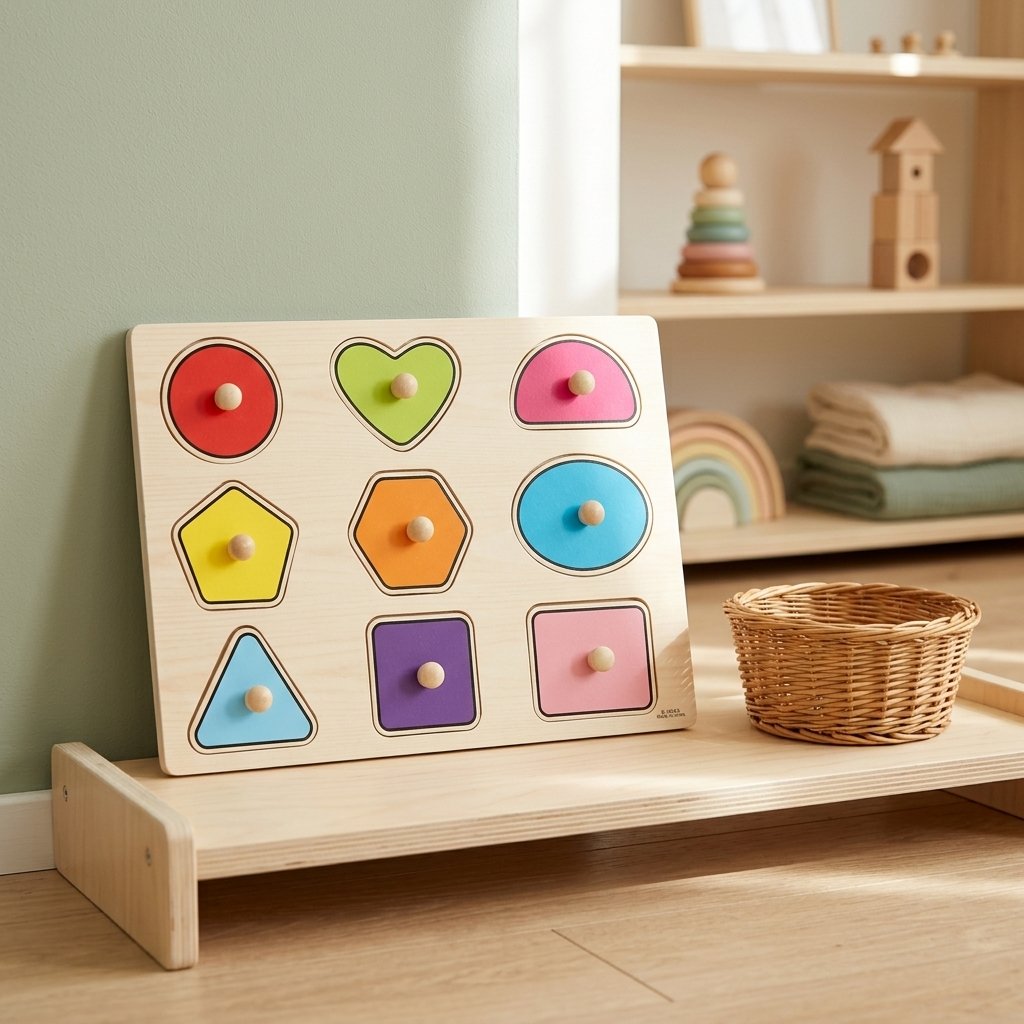 Puzzle à boutons debout sur une étagère basse