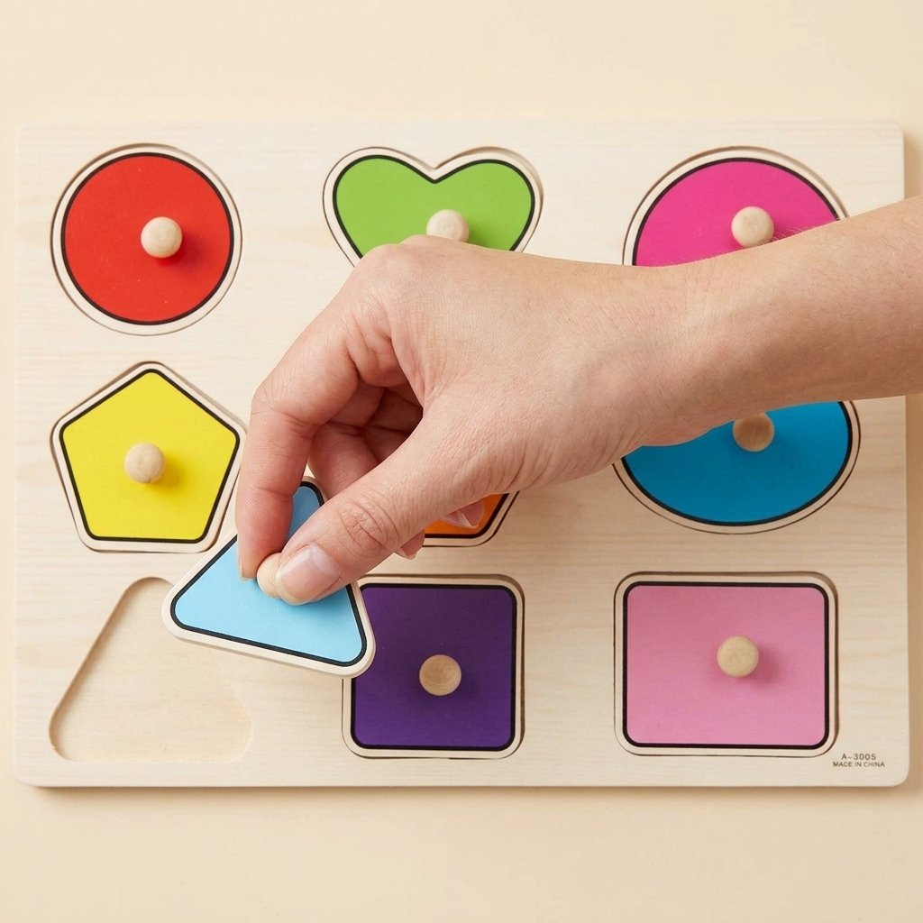 Main saisissant le triangle du puzzle par son bouton