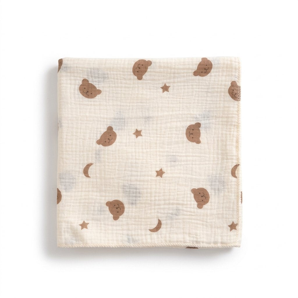 Lange mousseline de coton imprimé oursons et lunes
