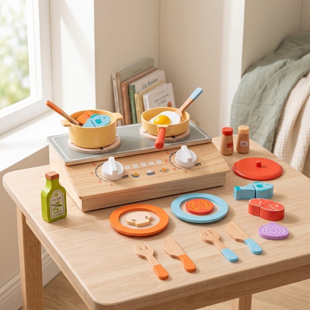 Dinette en bois sur une petite table d'enfant