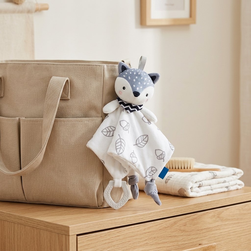 Doudou renard qui dépasse d'un sac à langer