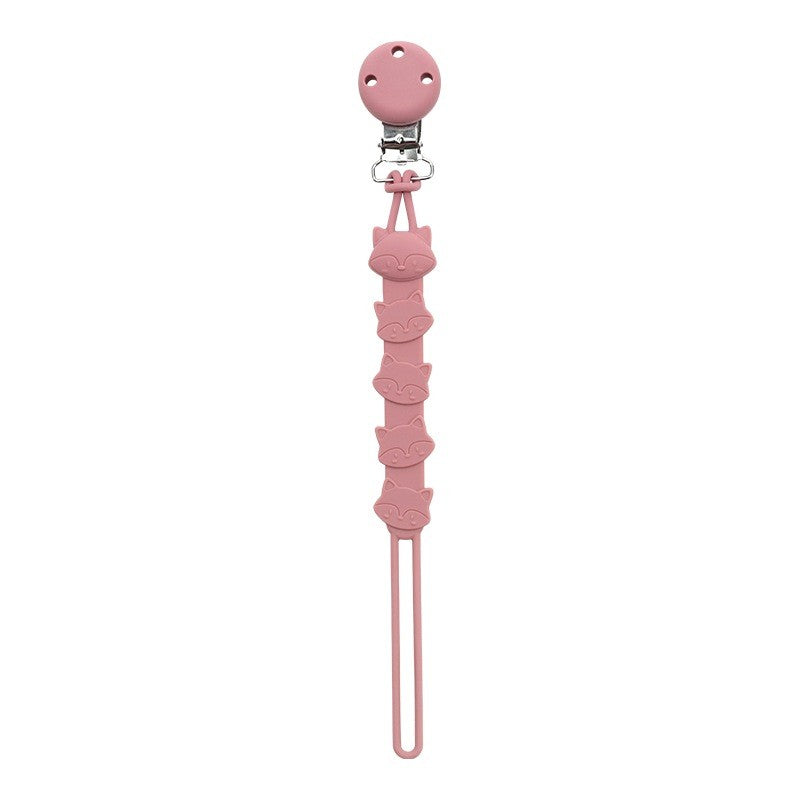 Attache tétine renard en silicone rose