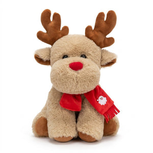 Peluche renne RUBIS à écharpe rouge, vue de face