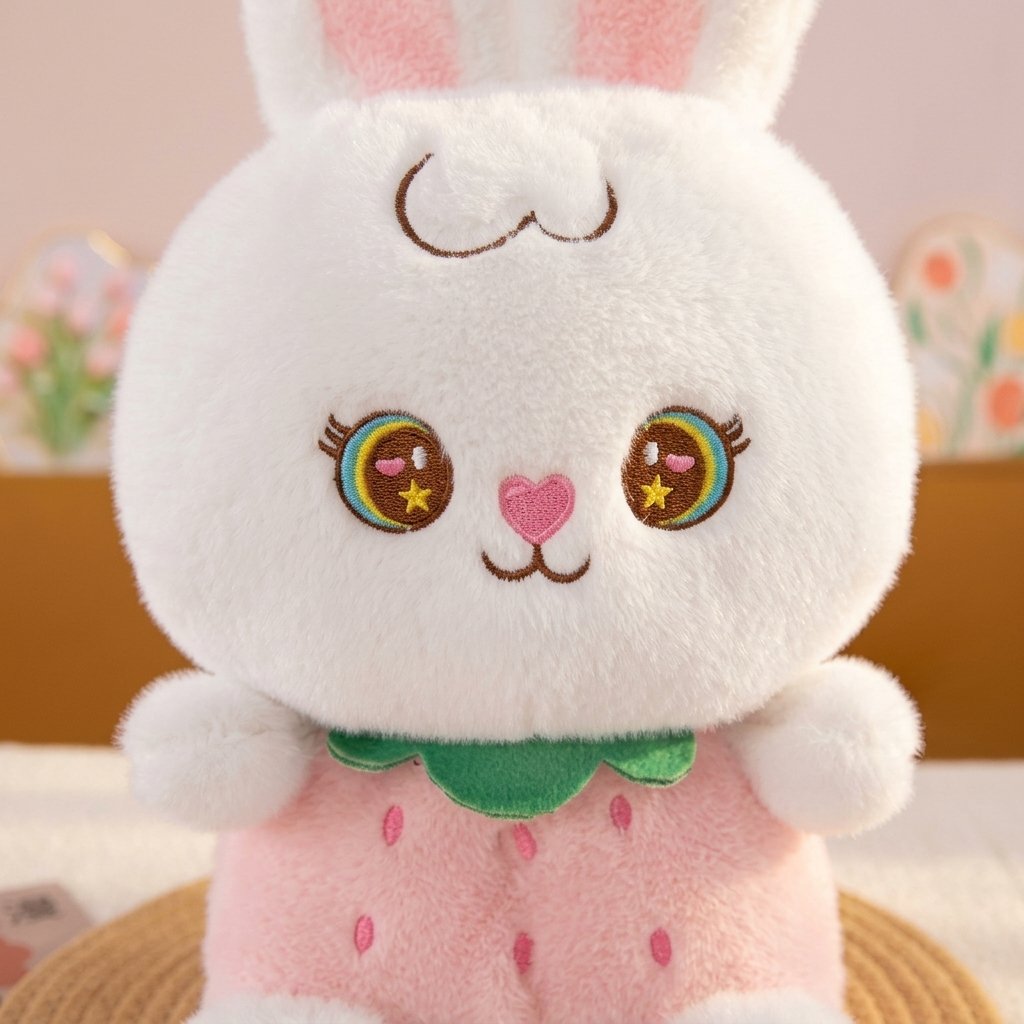 Visage brodé du lapin fraise