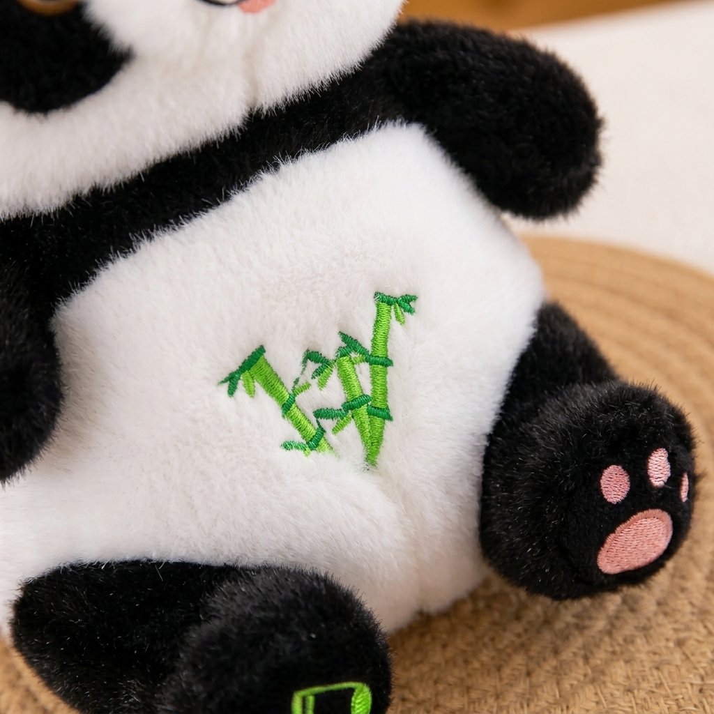 Ventre du panda brodé d'un bambou vert