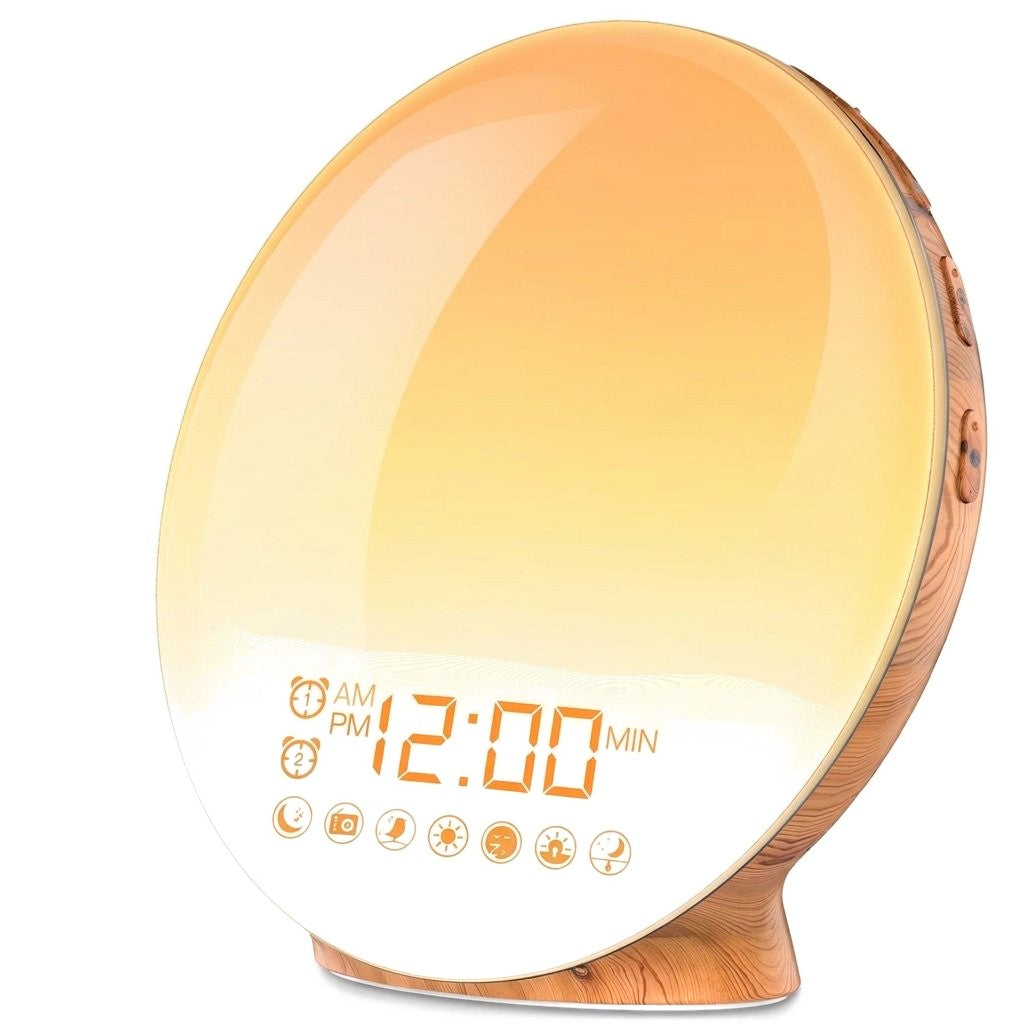 Réveil simulateur d'aube rond finition bois